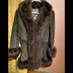 Faux fur and suede cinched waist coat